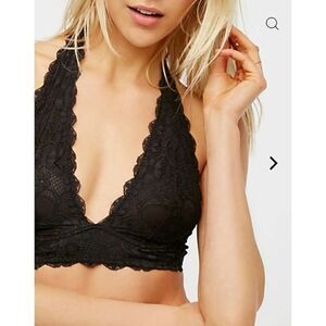 Free People Galloon Black Lace Halter Bralette sz XS